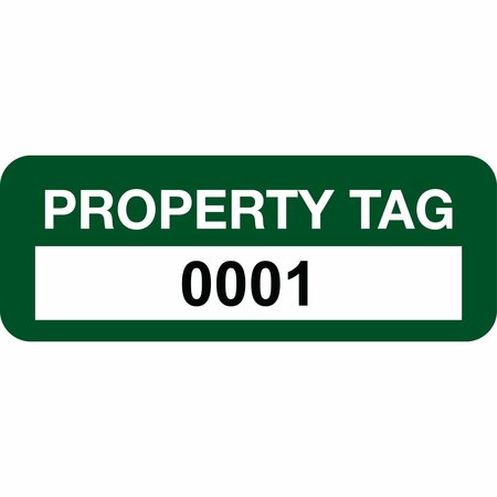 LUSTRE-CAL Property ID Label PROPERTY TAG Polyester Green 2in x 0.75in  Serialized 0001-0100, 100PK 253744Pe1G0001